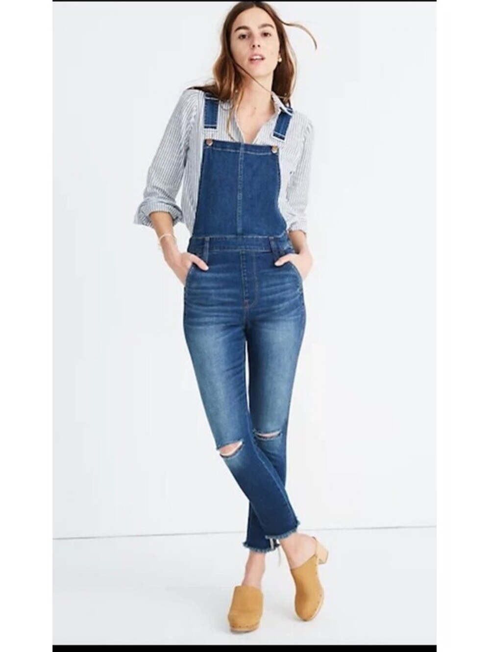 Madewell Roadtripper Denim Overalls Women’s S Blue Distressed Skinny Jeans